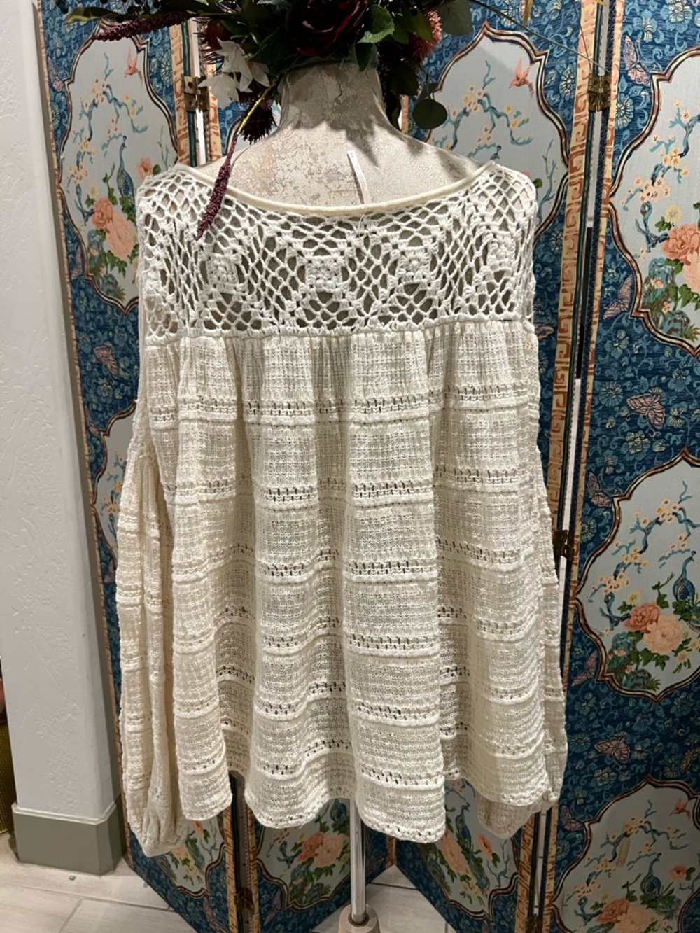 Free People Cream Open-Knit Off-the-Shoulder Sweater - Picture 7 of 8